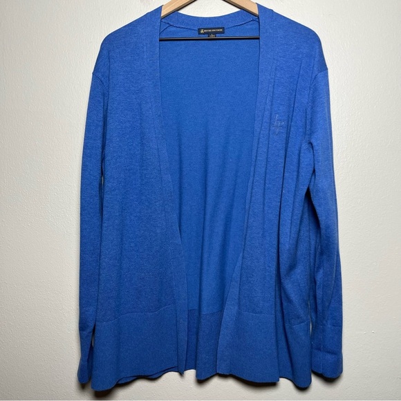 Brooks Brother Women Cardigan Sweater Large Blue Longline Cotton‎ Open Front - Picture 1 of 7